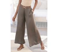 Webhose LASCANA, Damen, Gr. 42, N-Gr, grün (khaki), Satin, Obermaterial: 100% Polyester, unifarben, modisch, figurumspielend lang, Hosen, aus leichter Satinqualität, weite Palazzohose mit Taschen, Sto