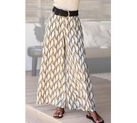 Webhose LASCANA "mit extra weitem Bein aus softer Satinqualität", Damen, Gr. 38, N-Gr, bunt (beige, khaki bedruckt), Satin, Obermaterial: 100% Polyester, bedruckt, figurumspielend bodenlang, Hosen, lu