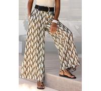 Strandhose LASCANA, Damen, Gr. 42, N-Gr, bunt (beige, khaki bedruckt), Satin, Obermaterial: 100% Polyester, bedruckt, modisch, figurumspielend bodenlang, Hosen, Topseller (89119830-42) beige, khaki be