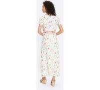 Druckkleid HEINE "Druck-Kleid", Damen, Gr. 46, Normalgrößen, bunt (weiß, koralle, bedruckt), 100% Viskose, bedruckt, gemustert, mehrfarbig, lang, Rundhals, Kleider Druckkleid (19979832-46) weiß, koral