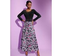 Webrock CREATION L, Damen, Gr. 42, lila (schwarz, flieder, bedruckt), 100% Polyester, gemustert, wadenlang, Röcke (16154441-42) schwarz, flieder, bedruckt