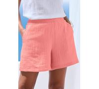 Webshorts BEACHTIME BY LASCANA "aus sommerlicher Musselinware", Damen, Gr. 36, N-Gr, rosa (koralle), Web, Obermaterial: 100% Baumwolle, unifarben, figurumspielend ca. Mitte Oberschenkel, Hosen, leicht