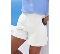 Webshorts BEACHTIME BY LASCANA "aus sommerlicher Musselinware", Damen, Gr. 38, N-Gr, weiß, Web, Obermaterial: 100% Baumwolle, unifarben, figurumspielend ca. Mitte Oberschenkel, Hosen, leichte Strandsh