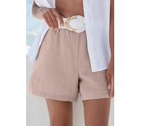 Webshorts BEACHTIME BY LASCANA "aus sommerlicher Musselinware", Damen, Gr. 40, N-Gr, beige (taupe), Web, Obermaterial: 100% Baumwolle, unifarben, figurumspielend ca. Mitte Oberschenkel, Hosen, leichte