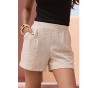 Webshorts BUFFALO "aus strukturierter Webware mit Melange-Optik", Damen, Gr. 46, N-Gr, beige meliert, Web, Obermaterial: 100% Polyester, meliert, figurumspielend ca. Mitte Oberschenkel, Hosen, kurze S