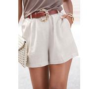 Webshorts LASCANA, Damen, Gr. 38, N-Gr, beige (sand), Web, Obermaterial: 85% Viskose, 15% Leinen, unifarben, figurumspielend kurz, Hosen, mit Taschen, Leinenhose, Sommerhose mit Gürtelschlaufen, modis