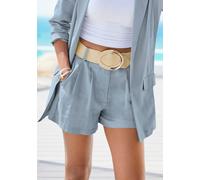 Webshorts LASCANA, Damen, Gr. 42, N-Gr, graublau, Web, Obermaterial: 55% Leinen, 45% Viskose, unifarben, gerade, Hosen, aus Leinen-Viskose-Mix (29969743-42) graublau