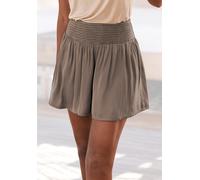 Webshorts LASCANA, Damen, Gr. 42, N-Gr, grün (khaki), Satin, Obermaterial: 100% Polyester, unifarben, modisch, figurumspielend kurz, Hosen, aus softer Satinqualität, kurze Hose, Sommerhose, modisch un