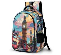 WECECE London Stadtbild Rucksack für Grundschüler Jungen Ranzen 5. Klasse Mädchen Büchertasche London Big Ben Schulranzen Mittelstufe verstellbare Schultergurte Schule und Alltag