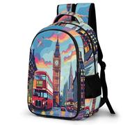 WECECE London Stadtbild Rucksack für Grundschüler Jungen Ranzen 5. Klasse Mädchen Büchertasche London Big Ben Schulranzen Mittelstufe verstellbare Schultergurte Schule und Alltag