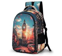 WECECE Ranzen mit London Big Ben 1. Klasse Jungen Tagesrucksack 8 Jahre Mädchen Schulranzen London Stadtbild Schulrucksack Grundschule verstellbare Schultergurte Schule und Alltag