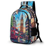 WECECE Rucksack London Stadtbild für Jungen und Mädchen Tagesrucksack 5. Klasse Ranzen London Big Ben Schultasche Schüler 6-10 Jahre 15,6 Zoll Laptop Backpack tägliche Nutzung im Alltag