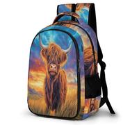 WECECE Rucksack Rind Design Teenager 8 Jahre Kinderrucksack mit Highland-Kuh Jungen Klasse 5-7 Backpack für Kinder robust Geschenk zur Einschulung Schulweg für Bücher Hefte