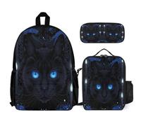 WECECE Schulranzen Katze 3 STK mit Lunch Tasche und Federmappe für Jungen 2. bis 5. Klasse Schultasche Tier-Kätzchen Tagesrucksack Set 10-12 Jahre für Jungen Schule Outdoor Reisen