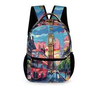 WECECE Schulranzen London Groß Ben Jungen 10 Jahre Rucksack London Stadtlandschaft Klasse 5 Schultasche modern 43x32x15 cm für Bücher Hefte für tägliche Nutzung