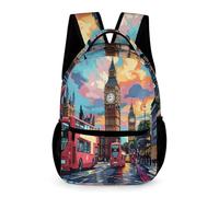 WECECE Schulranzen London Stadtlandschaft Jungen 10 Jahre Rucksack London Groß Ben Klasse 5 Schultasche modern 43x32x15 cm für Bücher Hefte für tägliche Nutzung