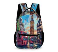 WECECE Schulranzen London Stadtlandschaft Teenager 6 Jahre Rucksack London Groß Ben Klasse 1 Schultasche groß 43x32x15 cm für Schulweg Reise für Bücher Hefte