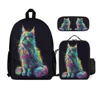 WECECE Schulrucksack Kätzchen 3-In-1 Set mit Brotdose und Mäppchen für Teenager 1.-3. Klasse Schulranzen Tier Katze Schulranzen Set 8-10 Jahre für Mädchen Freizeit Wandern Alltag