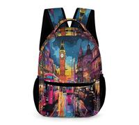 WECECE Schulrucksack mit London Groß Ben für Jungen Mädchen 10-13 Jahre Schulranzen mit London Stadtbild Klasse 2 Daypack Bücher Hefte Bücher kleine Dinge Reise Freizeit Outdoor