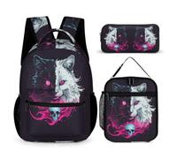 WECECE Schultasche Kätzchen 3 STK mit Lunch Tasche und Federmappe für Kinder 8 Jahre Schulranzen Tier Katze Schulranzen Bundle 2. bis 5. Klasse für Mädchen Schule Outdoor Reisen