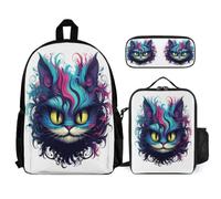 WECECE Schultasche Kätzchen 3 STK mit Lunch Tasche und Federmappe für Teenager 9 Jahre Kinderrucksack Tier Katze 3-teilig Schulset Klasse 2 für Teenager Alltag Outdoor Schule Reisen