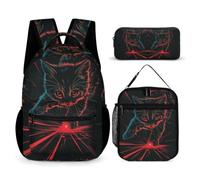 WECECE Schultasche Katze 3 STK mit Lunch Tasche und Federmappe für Kinder 8 Jahre Schulranzen Kätzchen Schulranzen Bundle 2. bis 5. Klasse für Mädchen Schule Outdoor Reisen