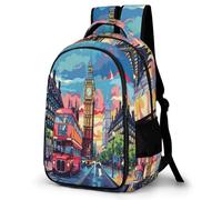 WECECE Schultasche London Big Ben 9-13 Jahre Mädchen Rucksack 5. Klasse Jungen Kinderrucksack Mittelstufe Büchertasche London Stadtbild verstellbare Schultergurte Bücher und Hefte