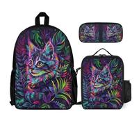 WECECE Schultasche Mädchen Set 3-teilig, Schulrucksack Kätzchen Teenager 3. - 7. Klasse, Schulranzen Tier Katze Kawaii mit Lunch Tasche Federmäppchen Grundschule