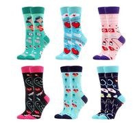 WeciBor Damen Lustige Bunte Socken, 6 Paar Mehrfarbig Krankenschwester, Größe 39-42