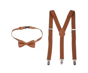WedDecor Kinder Hosenträger Fliege Set, Einfarbig mit Starker Clip, Unisex Verstellbar Hosenträger Und Fliege Satz, Voll Elastisch Gewebt Bowtie Satz für Hochzeit, 25mm Breit