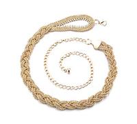 WedDecor Verstellbar Geflochten Metall Perlen Damen Taille Ketten Gürtel mit Strass Nieten Schlaufe Einheitsgröße Passt, Verschluss Formelle Und Freizeit Outfits, Alle Mode Zubehör, Gold