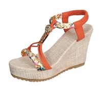 Wedges Damen Bohemia Elegante Plateau-Keilsandalen Sandaletten Mit Absatz Keilabsatz Schuhe Casual T-Riemen Knöchelriemen Lässig Urlaub Geschlossene Closed Toe Strandsandalen Pumps Strandschuhe