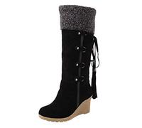 Wedges Stiefel für Damen, Schneestiefel, warmes Fell Winterstiefel, mit rutschfester Gummisohle, modisch nach dem Schleifen mit Quasten, hohe Stiefel, lässige Party-Schuhe, Booties, Herbst und Winter,