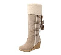 Wedges Stiefel für Damen, Schneestiefel, warmes Fell Winterstiefel, mit rutschfester Gummisohle, modisch nach dem Schleifen mit Quasten, hohe Stiefel, lässige Party-Schuhe, Booties, Herbst und Winter,