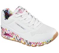 Wedgesneaker SKECHERS "UNO-LOVING LOVE", Damen, Gr. 35, bunt (weiß, bunt), Lederimitat, Schuhe, Freizeitschuh, Halbschuh, Schnürschuh mit coolem Graffiti-Print (38217066-35) weiß, bunt