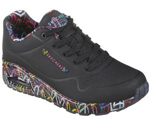 Wedgesneaker SKECHERS "UNO-LOVING LOVE", Damen, Gr. 41, bunt (schwarz, bunt), Lederimitat, Schuhe Wedgesneaker, Freizeitschuh, Halbschuh, Schnürschuh mit coolem Graffiti-Print, Topseller (13733130-41)
