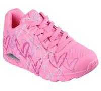 Wedgesneaker SKECHERS "UNO-SPREAD THE LOVE", Damen, Gr. 40, rosa (rosa, pink), Lederimitat, kontrastfarbene Details, Schuhe Wedgesneaker, Freizeitschuh, Halbschuh, Schnürschuh mit coolem Graffiti-Prin