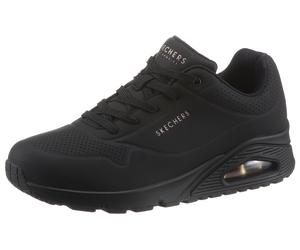 Wedgesneaker SKECHERS "Uno - Stand on Air", Damen, Gr. 35, schwarz, Lederimitat, Schuhe Modernsneaker Sneaker low, Freizeitschuh, Halbschuh, Schnürschuh mit feiner Perforation, Topseller (49840433-35)