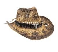 Wedhapy Brauner Stroh-Cowboyhut breitkrempiger Western-Strohhut Strandhut atmungsaktiver Western-Jazzhut modischer Cowboyhut für Damen und Herren
