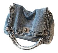 Wedhapy Denim-Tragetasche für Damen lässige übergroße Tragetasche mit Kettenriemen ästhetische geräumige minimalistische und vielseitige Schultertasche fürs Büro