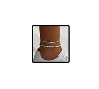 Wedity Fußkettchen Set mit Seestern-Anhänger, 2-teilig, Weiß und Türkis, Perlen Strand Fußschmuck (Weiß)