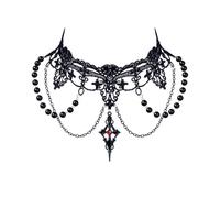 Wedity Gothic Choker Halskette Schlüsselbein-Kette Kreuz Ohrringe Halloween-Halsband (Schwarze Halskette)
