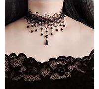 Wedity Gothic Schwarz Sexy Spitze Kragen Quaste Choker Halloween Party Zubehör für Frauen Mädchen (Schwarze Halskette 6)