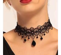 Wedity Gothic Schwarz Sexy Spitze Kragen Quaste Choker Halloween Party Zubehör für Frauen Mädchen (Schwarze Halskette 9)