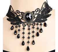 Wedity Gothic Schwarz Sexy Spitze Kragen Quaste Choker Halloween Party Zubehör für Frauen Mädchen (Schwarze Halskette 3)