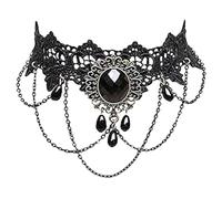 Wedity Gothic Schwarz Sexy Spitze Kragen Quaste Choker Halloween Party Zubehör für Frauen Mädchen (Schwarze Halskette 4)