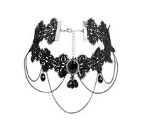 Wedity Gothic Schwarz Sexy Spitze Kragen Quaste Choker Halloween Party Zubehör für Frauen Mädchen (Schwarze Halskette 12)