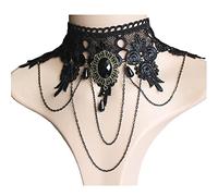 Wedity Gothic Schwarz Sexy Spitze Kragen Quaste Choker Halloween Party Zubehör für Frauen Mädchen (Schwarze Halskette 5)