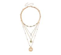 Wedity Mehrschichtige Halskette, eingelegt mit Türkis, Kreuz Anhänger, Lotus Anhänger, Bohemian Style Accessoire