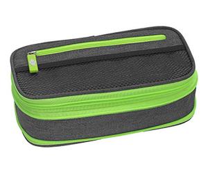 WEDO 24244011 Schlamperbox NEON Stretch, vergrößerbar, mehrere Fächer, Stiftschlaufen, inkl. Stundenplan, grau neon-grün